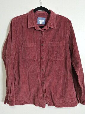 L.L.Bean Women’s Dusty Rose Corduroy Shirt Jacket Large Button Front Cotton